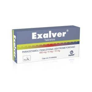 550379 Exalver Paracetamol Fenilefrina Dextrometorfano 500 mg 5 mg 15 mg 10 Tabletas 1