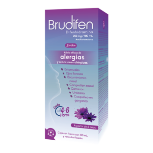 Brudifen, difenhidramina, 250ml, 100 ml, antihistaminico, jarabe, alivio eficaz de alergias y reacciones alergicas